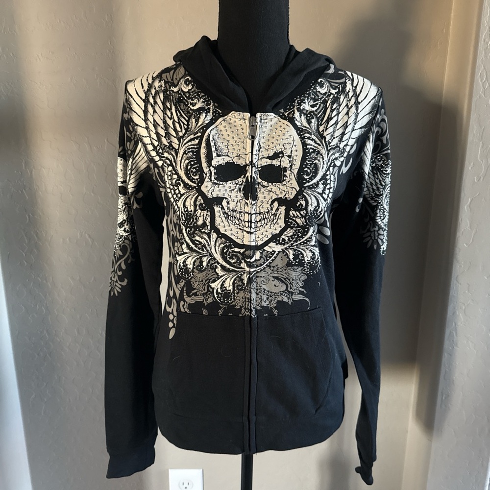 Los Angeles Apparel Black and White Skull Hoodie